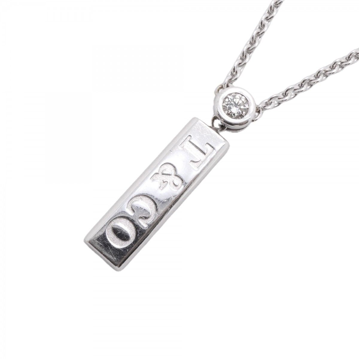 Tiffany & Co Necklace Bar Drop 18k White Gold Diamond