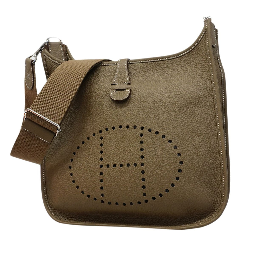Hermes Shoulder Bag Evelyne Taurillon Clemence Etoupe Silver