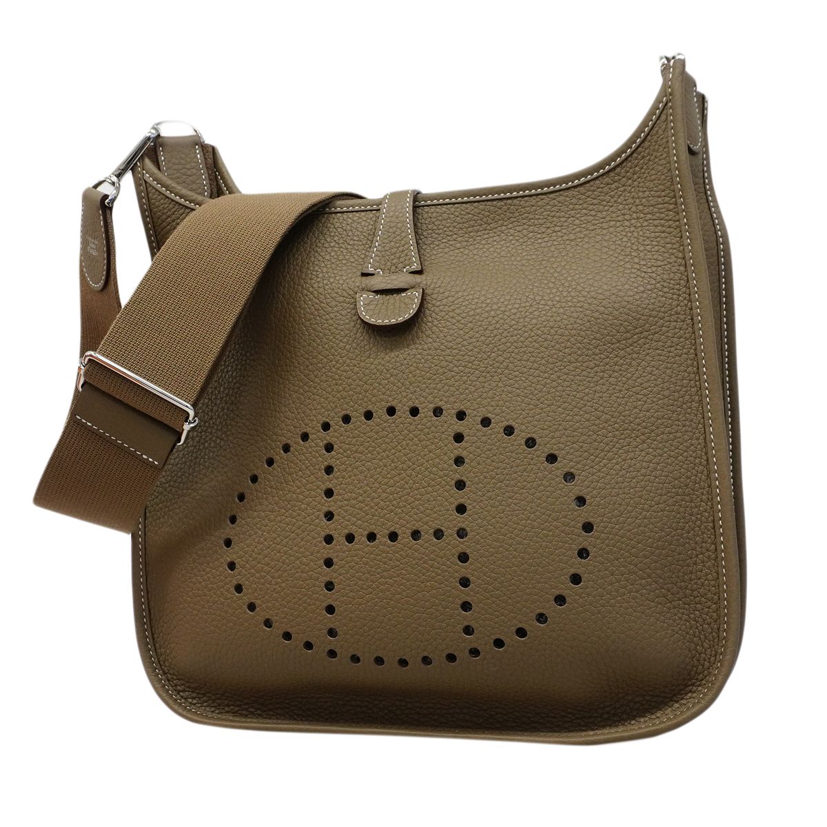 Hermes Shoulder Bag Evelyne Taurillon Clemence Etoupe Silver