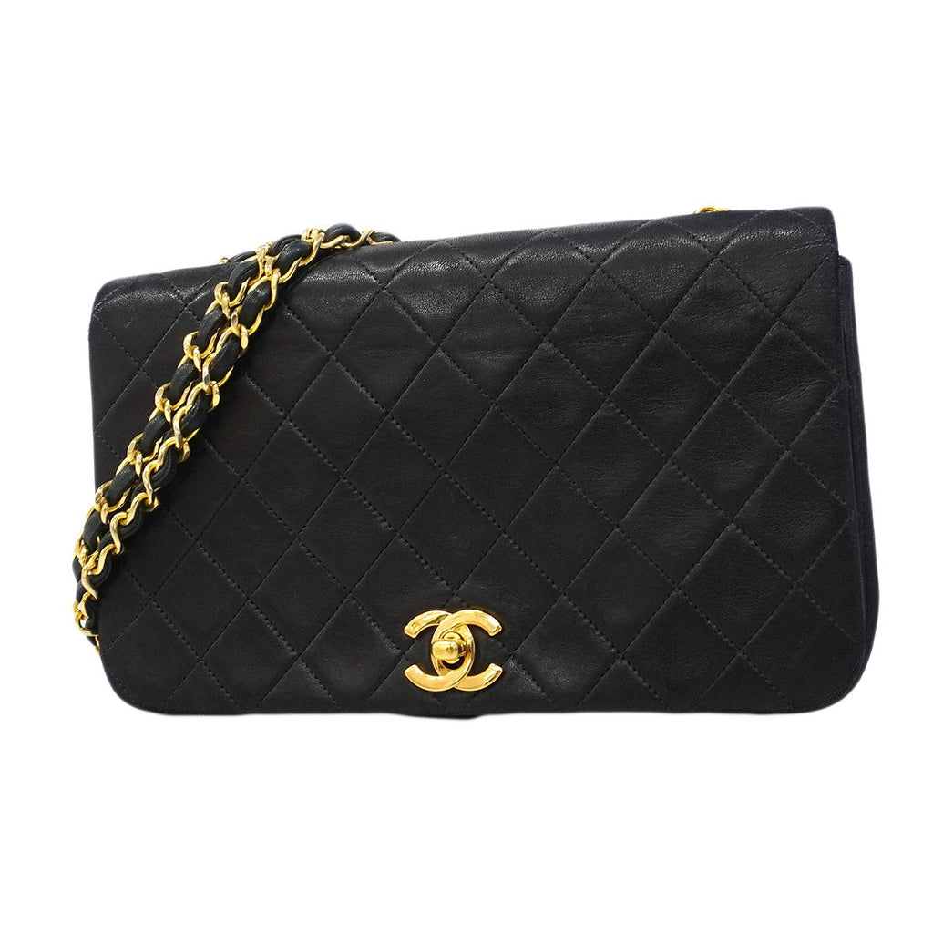 Chanel Shoulder Bag Quilted Lambskin Black Gold