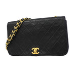 Chanel Shoulder Bag Quilted Lambskin Black Gold