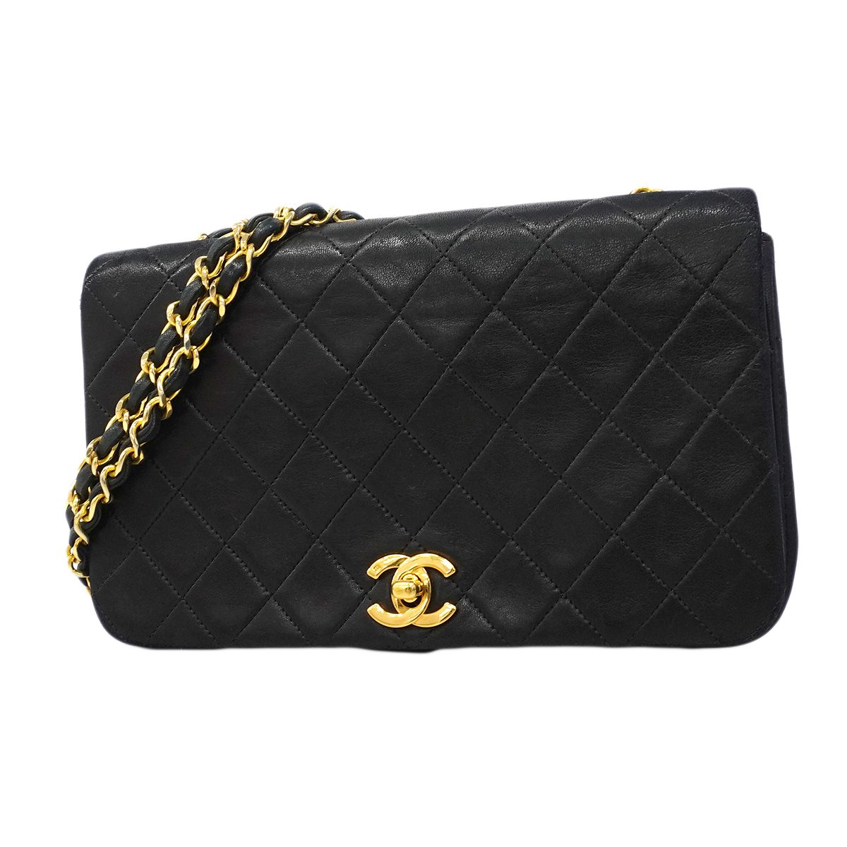Chanel Shoulder Bag Quilted Lambskin Black Gold