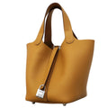 Hermes Handbag Picotin Lock PM Taurillon Clemence Tabac Camel Silver