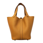 Hermes Handbag Picotin Lock PM Taurillon Clemence Tabac Camel Silver — view 6
