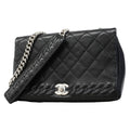 Chanel Shoulder Bag Quilted Leather Black Silver