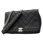 Chanel Shoulder Bag Quilted Leather Black Silver