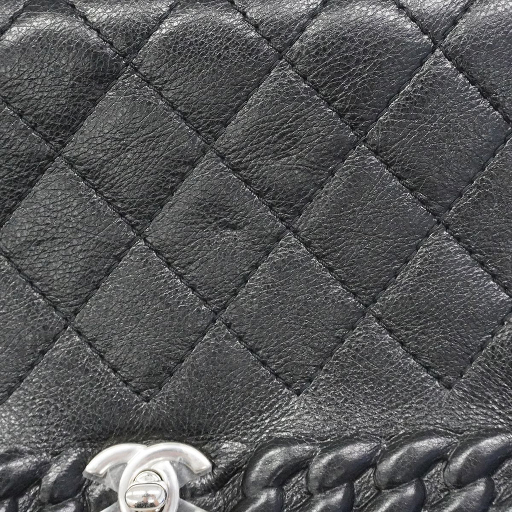 Chanel Shoulder Bag Quilted Leather Black Silver — view 8