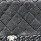 Chanel Shoulder Bag Quilted Leather Black Silver — view 8