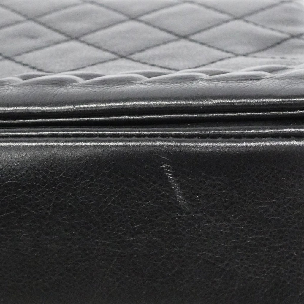 Chanel Shoulder Bag Quilted Leather Black Silver — view 6