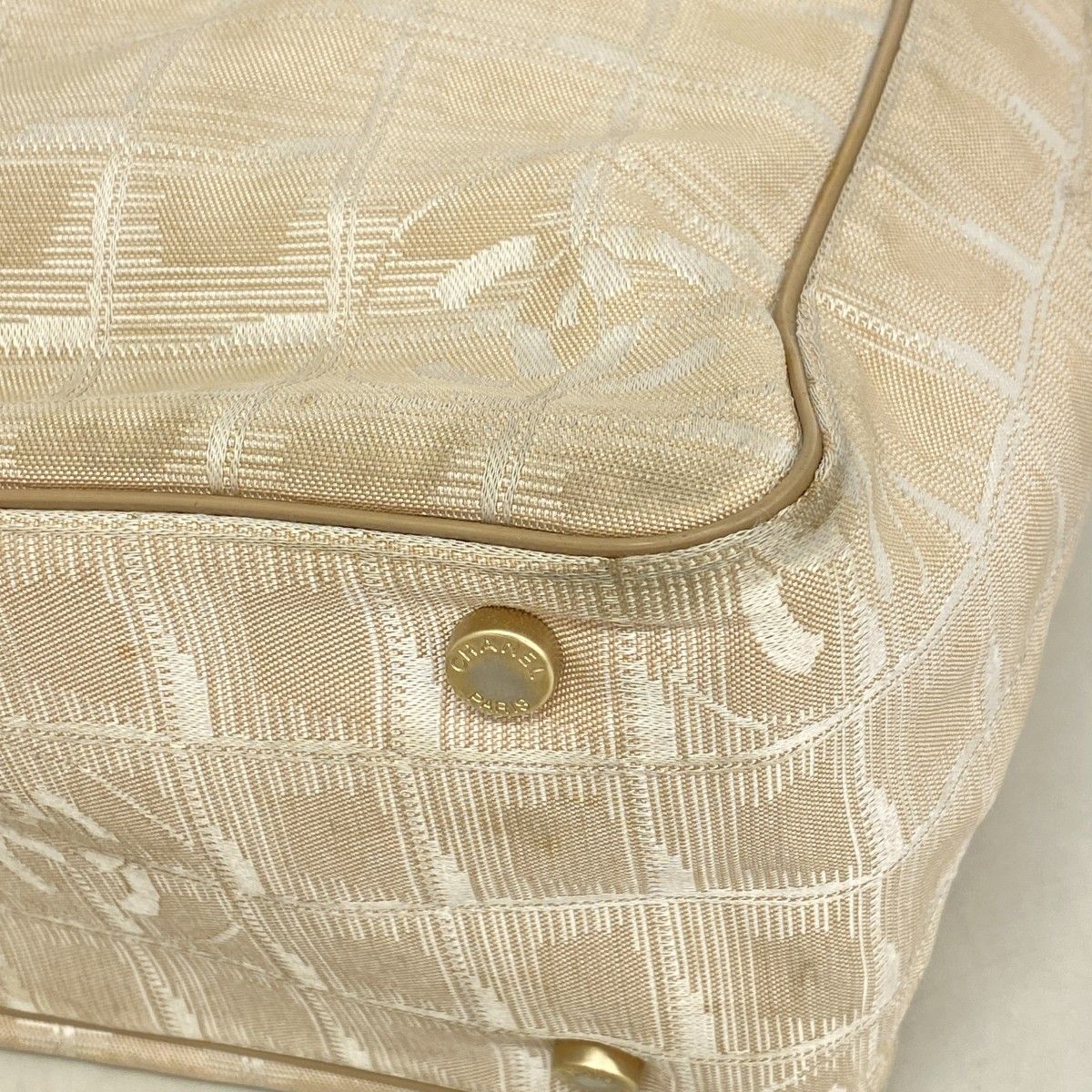 Chanel Tote New Travel Nylon Beige Champagne Gold — view 7
