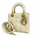 Dior Handbag Cannage Lady Leather White Champagne Gold 2-Way