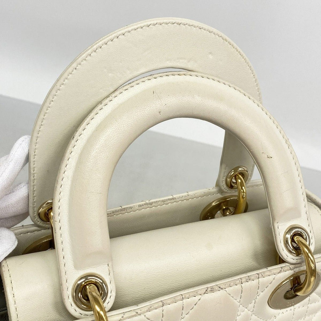Dior Handbag Cannage Lady Leather White Champagne Gold 2-Way — view 8