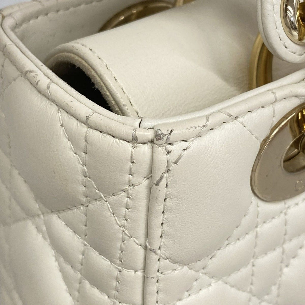 Dior Handbag Cannage Lady Leather White Champagne Gold 2-Way — view 7