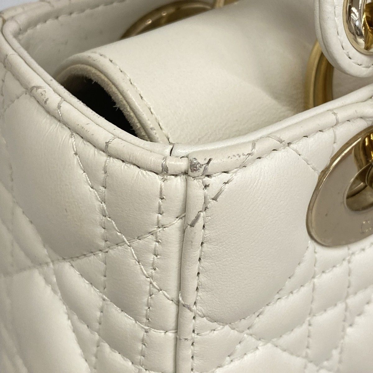 Dior Handbag Cannage Lady Leather White Champagne Gold 2-Way — view 7