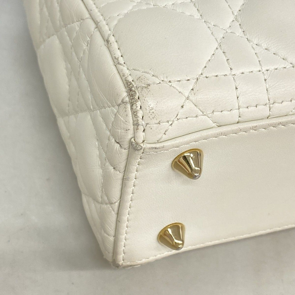 Dior Handbag Cannage Lady Leather White Champagne Gold 2-Way — view 6