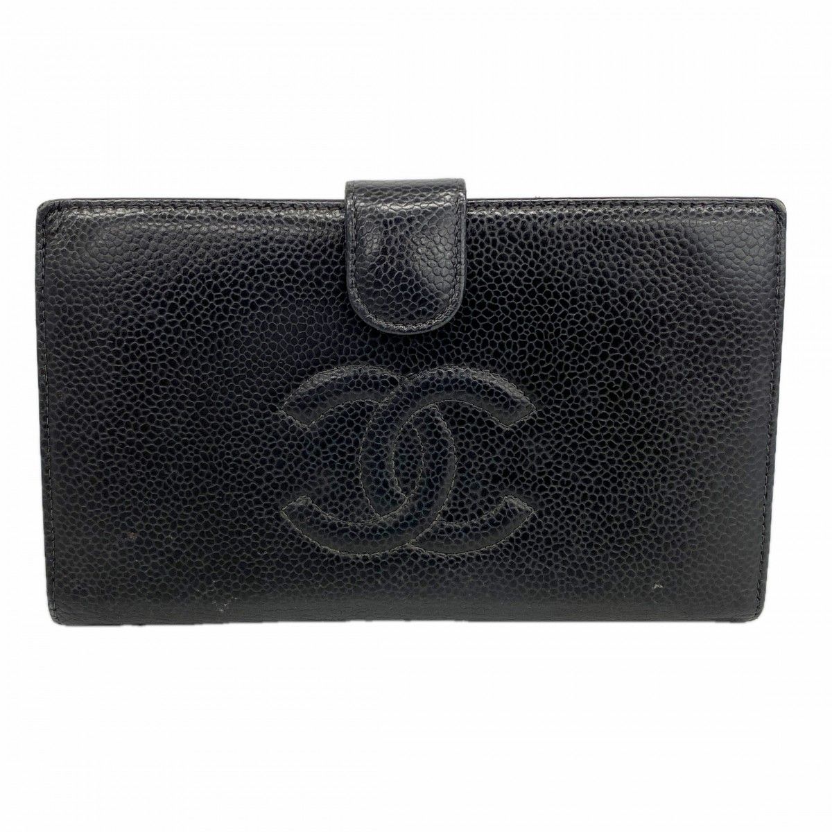 Chanel Wallet Caviar Leather Black Gold