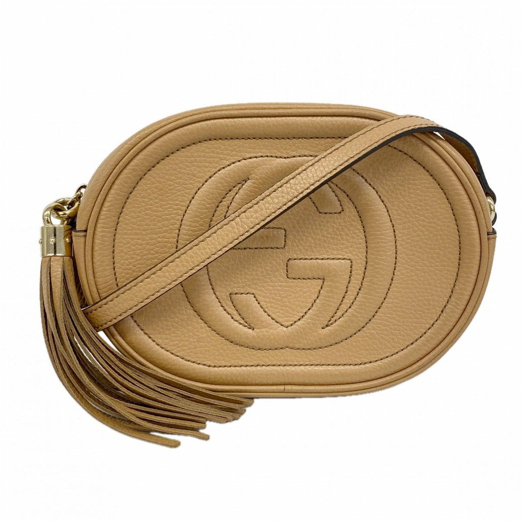 Gucci Shoulder Bag Soho Leather Beige Champagne Gold