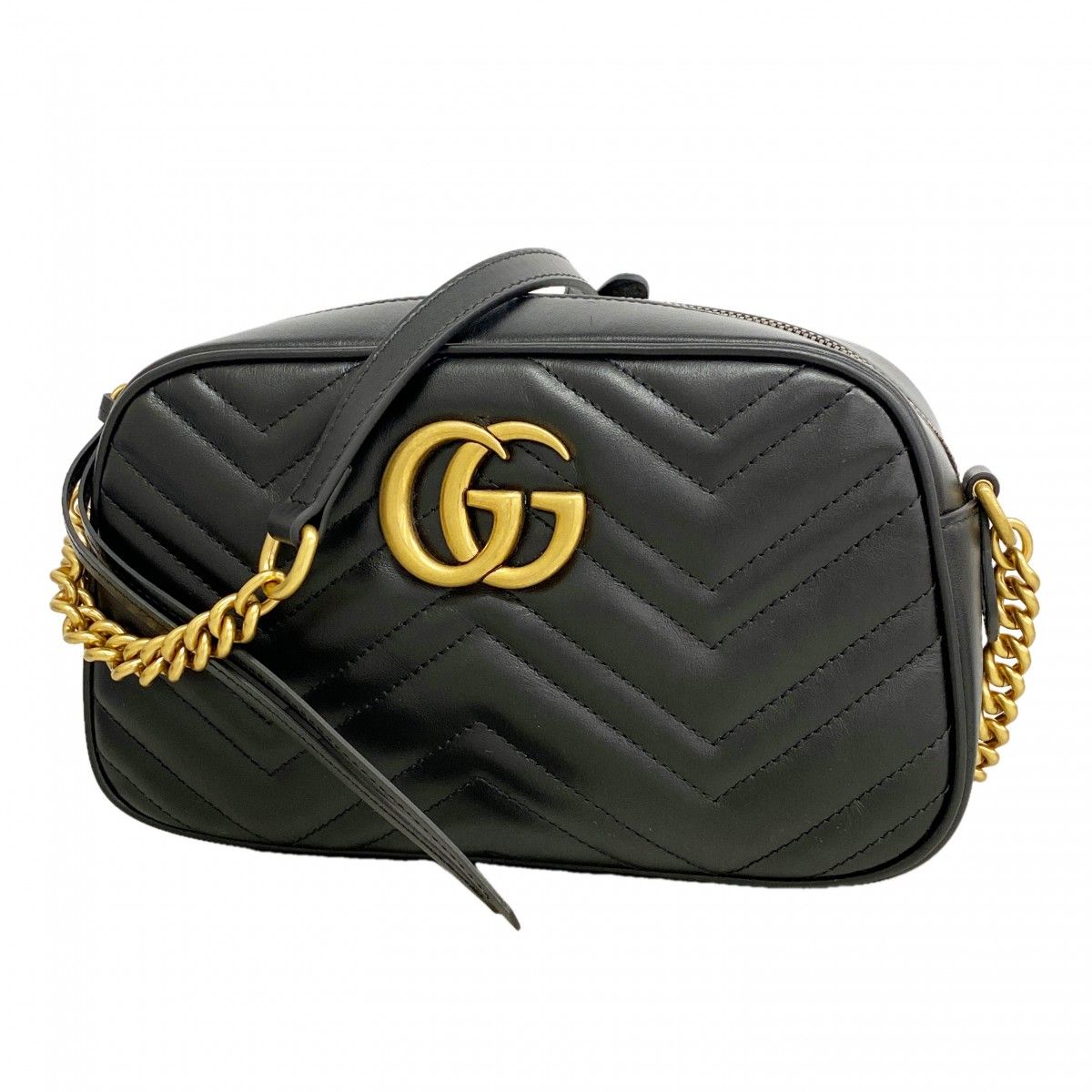 Gucci Shoulder Bag GG Marmont Leather Black Gold