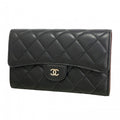 Chanel Trifold Wallet Quilted Lambskin Black Silver