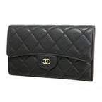 Chanel Trifold Wallet Quilted Lambskin Black Silver