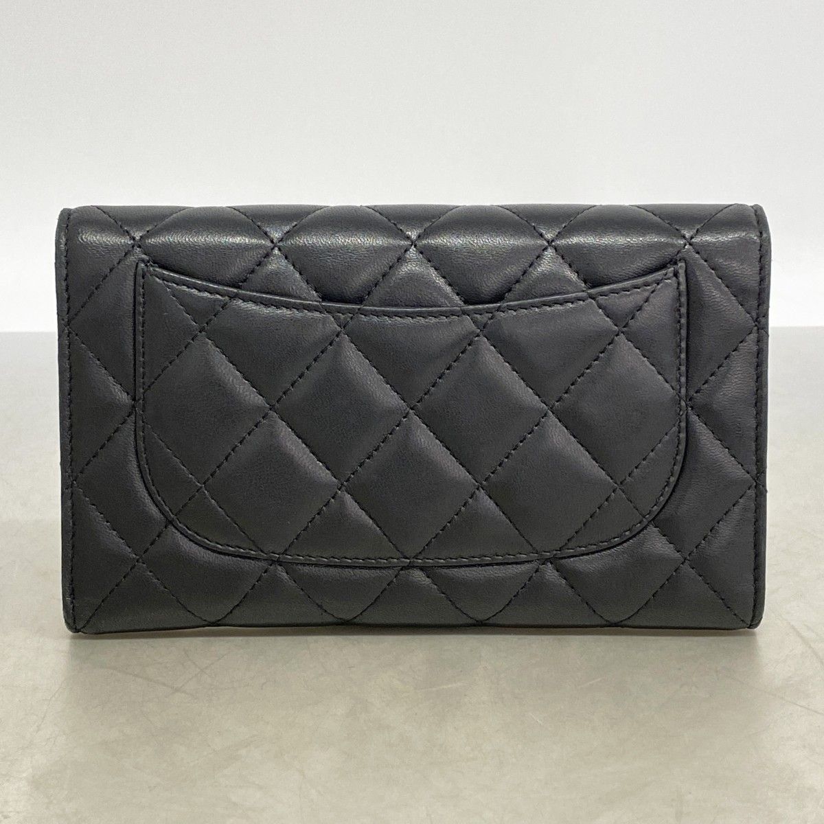 Chanel Trifold Wallet Quilted Lambskin Black Silver — view 9