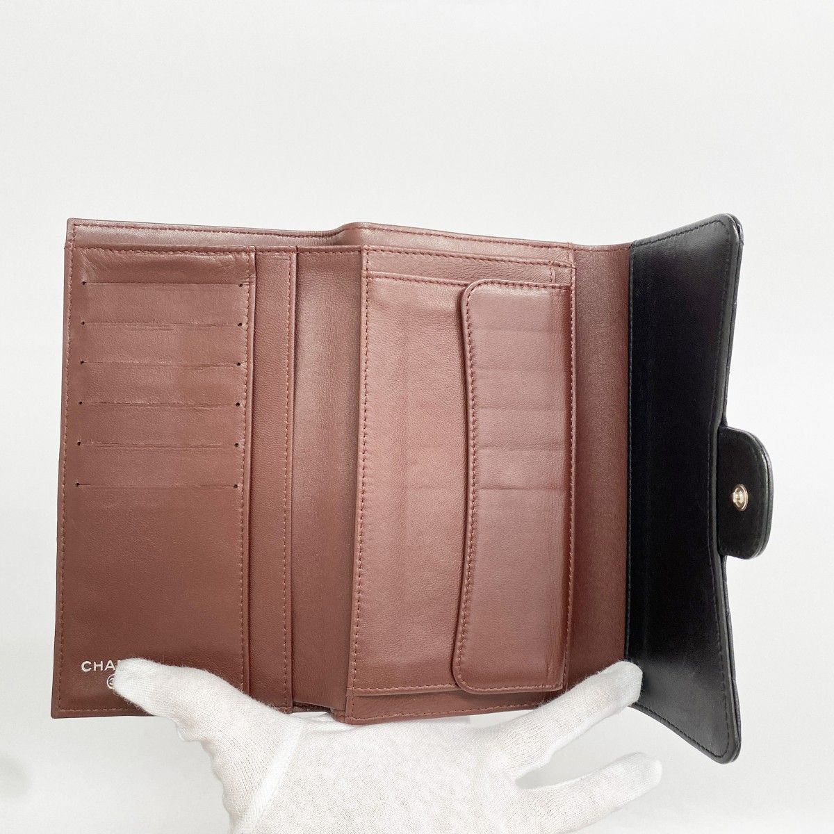 Chanel Trifold Wallet Quilted Lambskin Black Silver — view 3