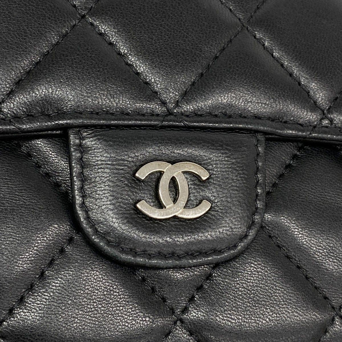 Chanel Trifold Wallet Quilted Lambskin Black Silver — view 7