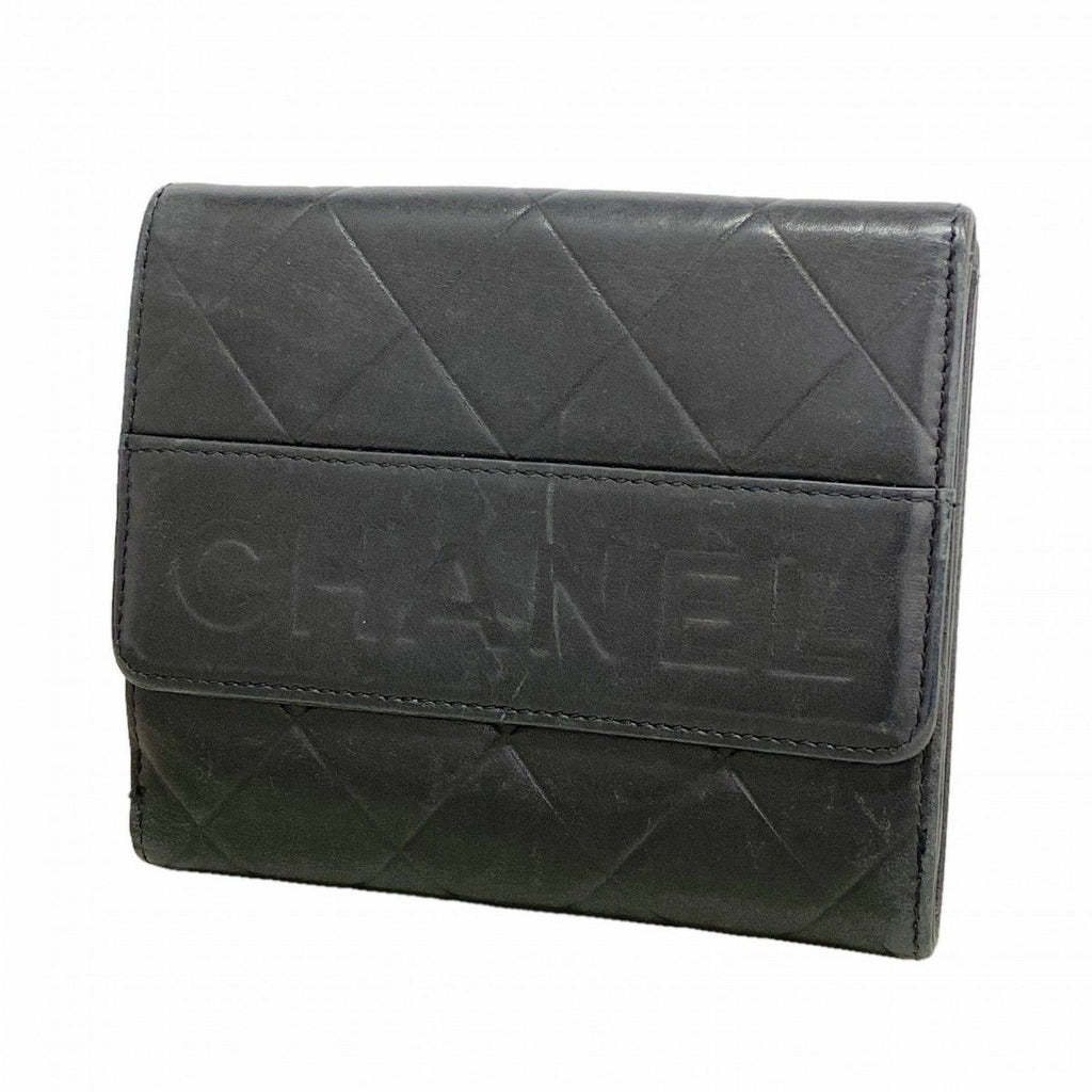 Chanel Wallet Quilted Lambskin Black Silver