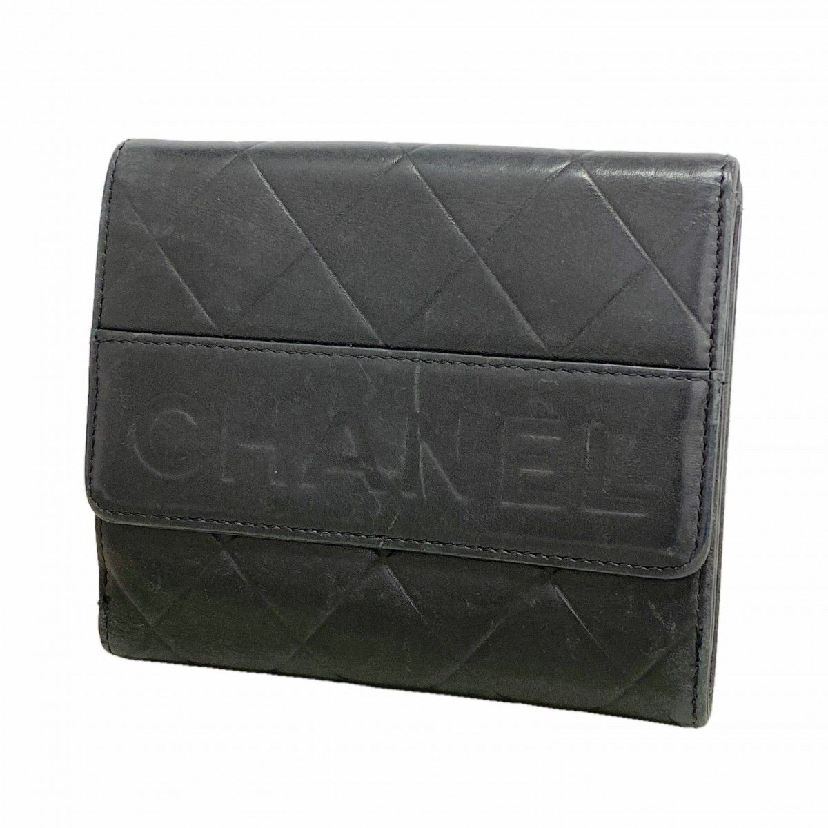 Chanel Wallet Quilted Lambskin Black Silver