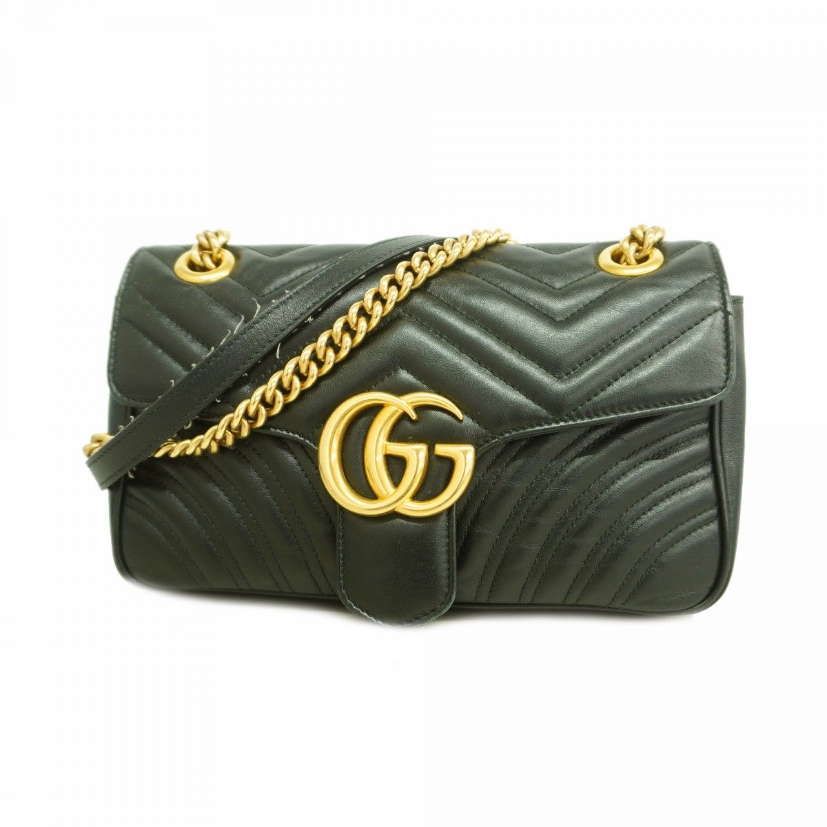 Gucci Shoulder Bag GG Marmont Leather Black Gold