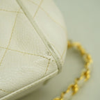 Chanel Shoulder Bag Quilted Caviar Leather White Gold — view 7