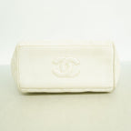 Chanel Shoulder Bag Quilted Caviar Leather White Gold — view 3