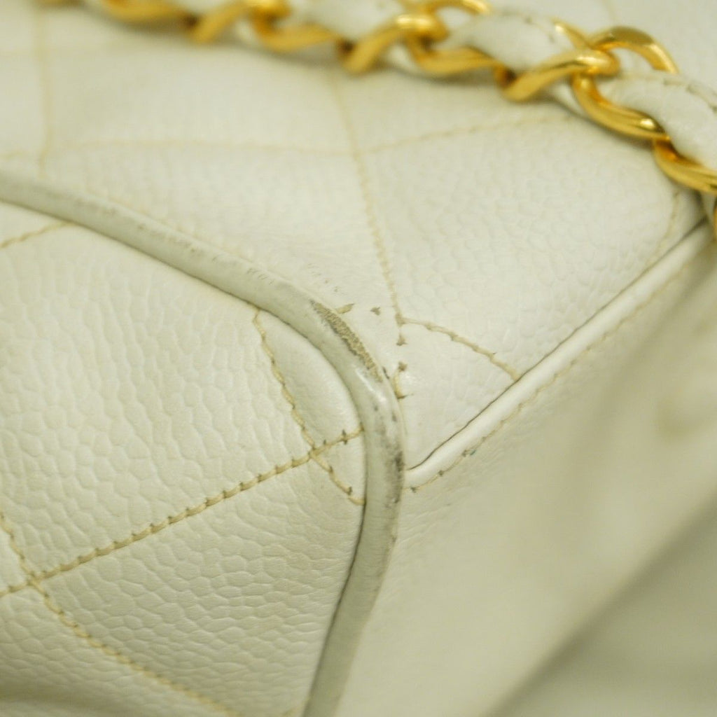 Chanel Shoulder Bag Quilted Caviar Leather White Gold — view 6