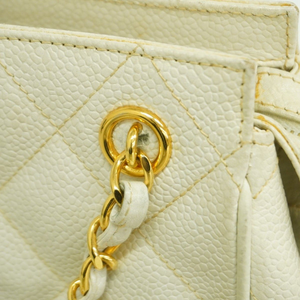 Chanel Shoulder Bag Quilted Caviar Leather White Gold — view 9