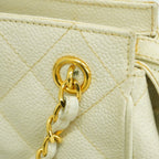Chanel Shoulder Bag Quilted Caviar Leather White Gold — view 9