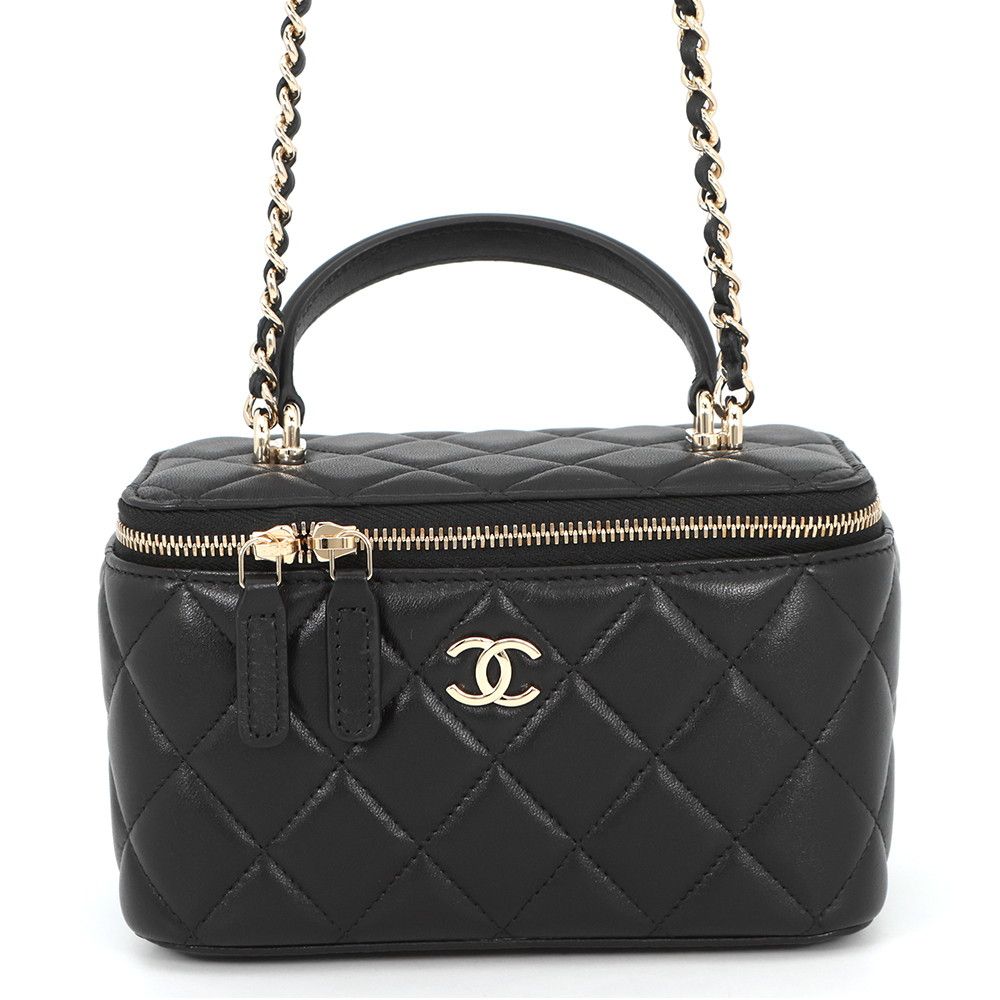 Chanel Chain Shoulder Bag Quilted CC Logo Vanity Case Lambskin Black