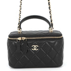 Chanel Chain Shoulder Bag Quilted CC Logo Vanity Case Lambskin Black