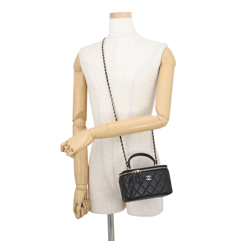 Chanel Chain Shoulder Bag Quilted CC Logo Vanity Case Lambskin Black — view 4