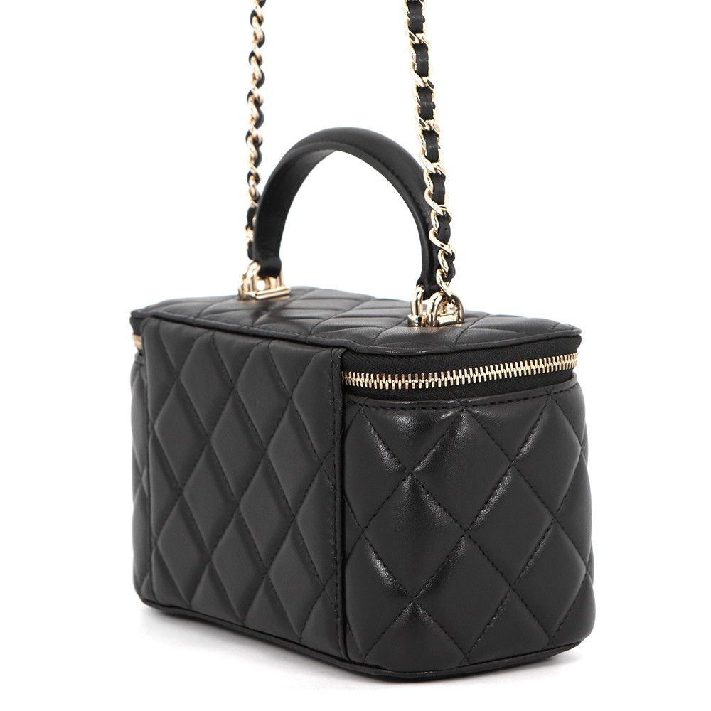 Chanel Chain Shoulder Bag Quilted CC Logo Vanity Case Lambskin Black — view 2