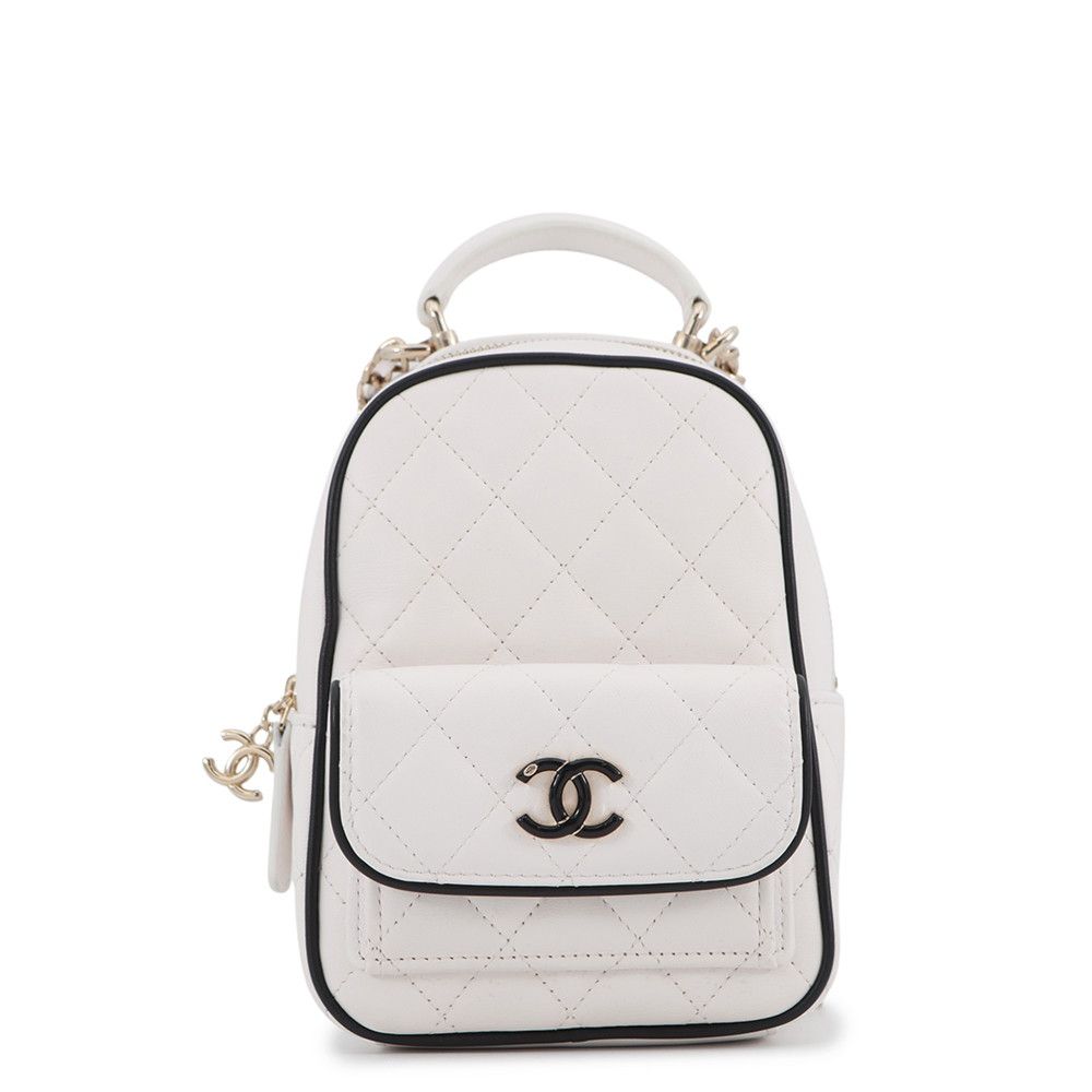 Chanel Backpack Quilted CC Logo Lambskin 2-Way Shoulder Bag White Black