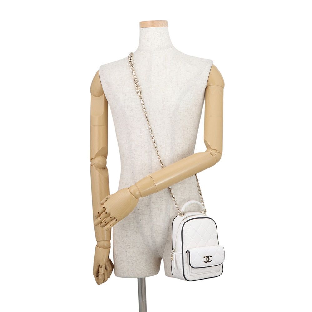 Chanel Backpack Quilted CC Logo Lambskin 2-Way Shoulder Bag White Black — view 6