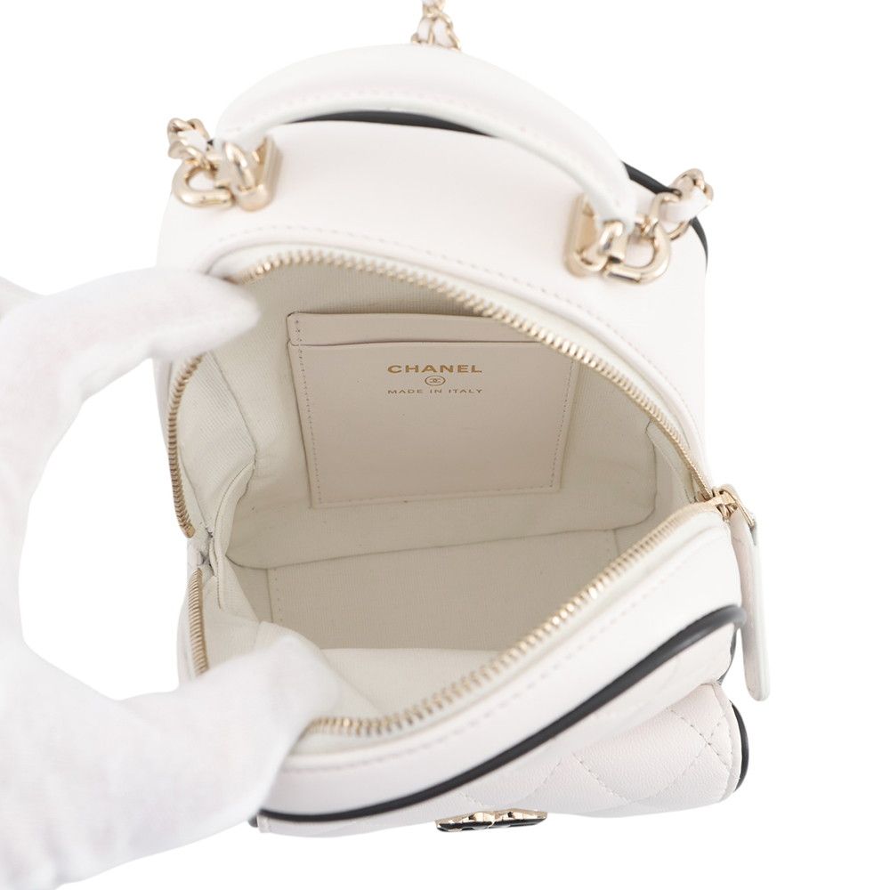 Chanel Backpack Quilted CC Logo Lambskin 2-Way Shoulder Bag White Black — view 7