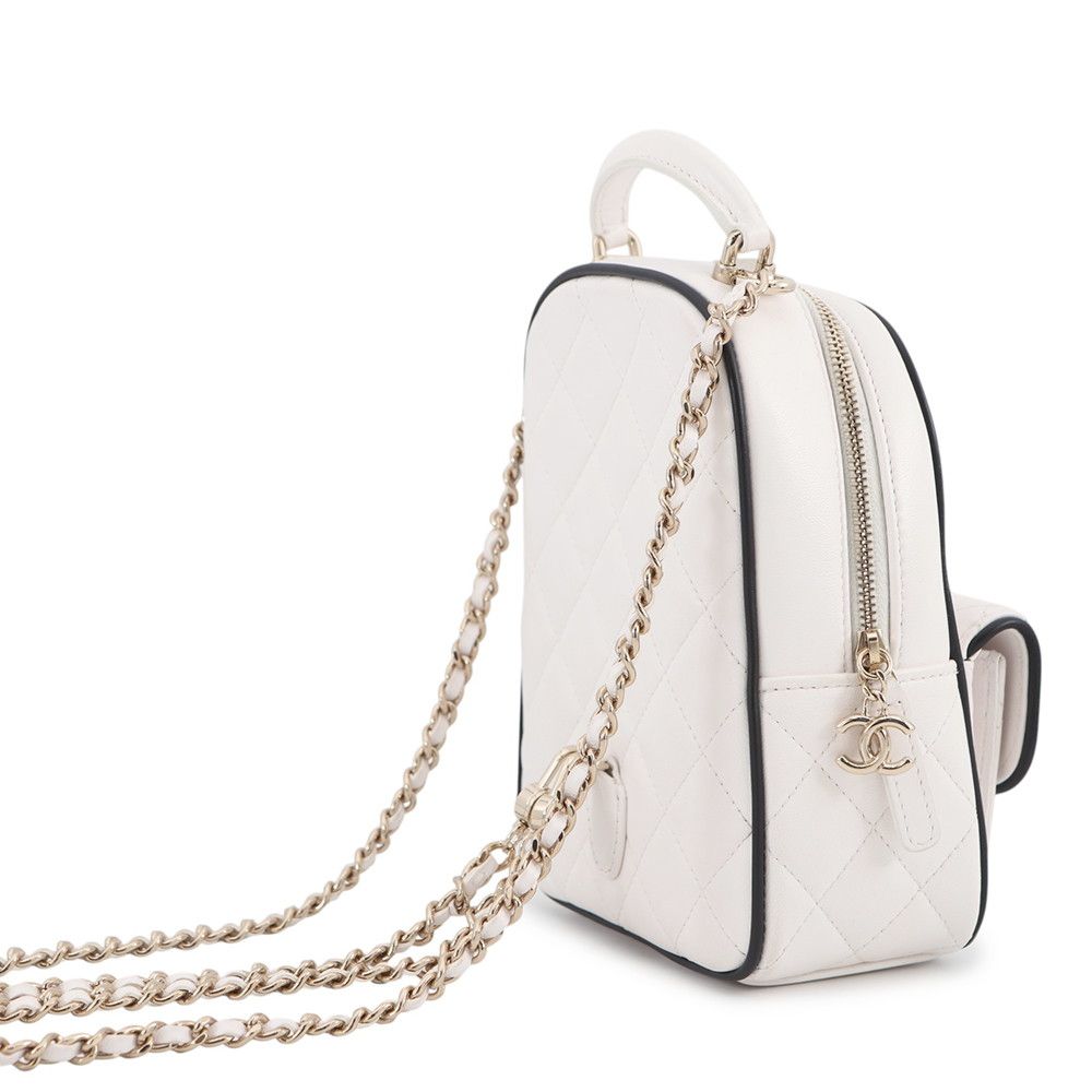 Chanel Backpack Quilted CC Logo Lambskin 2-Way Shoulder Bag White Black — view 3