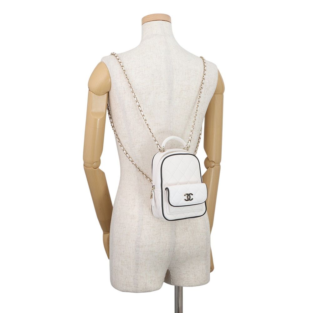 Chanel Backpack Quilted CC Logo Lambskin 2-Way Shoulder Bag White Black — view 5