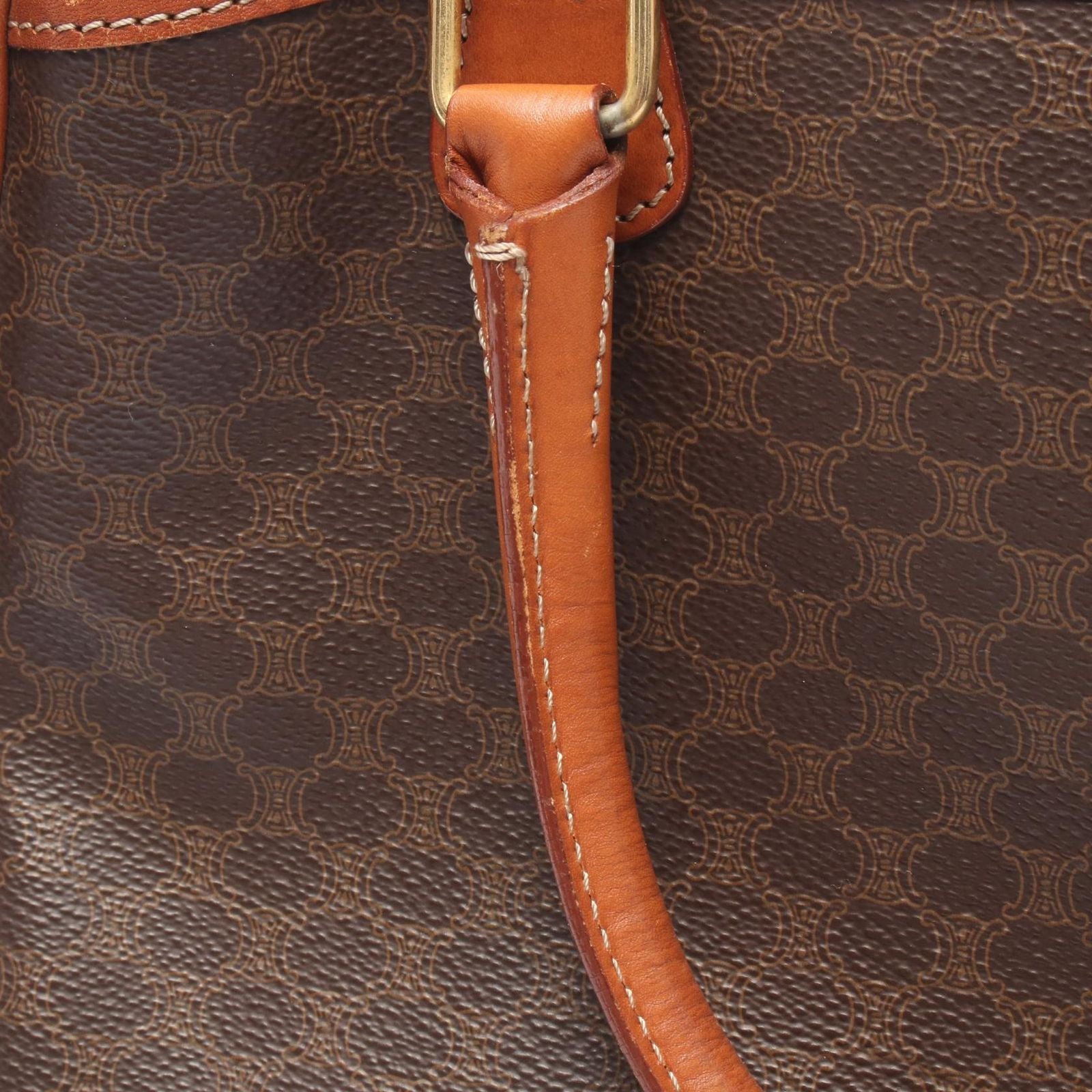 Celine Handbag Macadam Brown Dark Canvas Leather Boston — view 9
