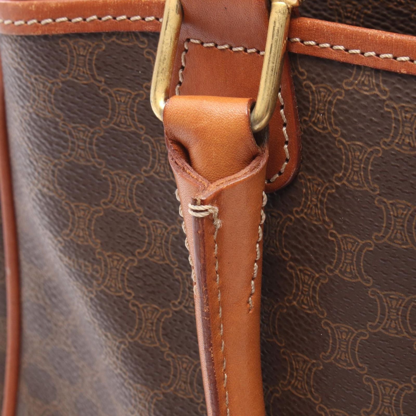 Celine Handbag Macadam Brown Dark Canvas Leather Boston — view 6