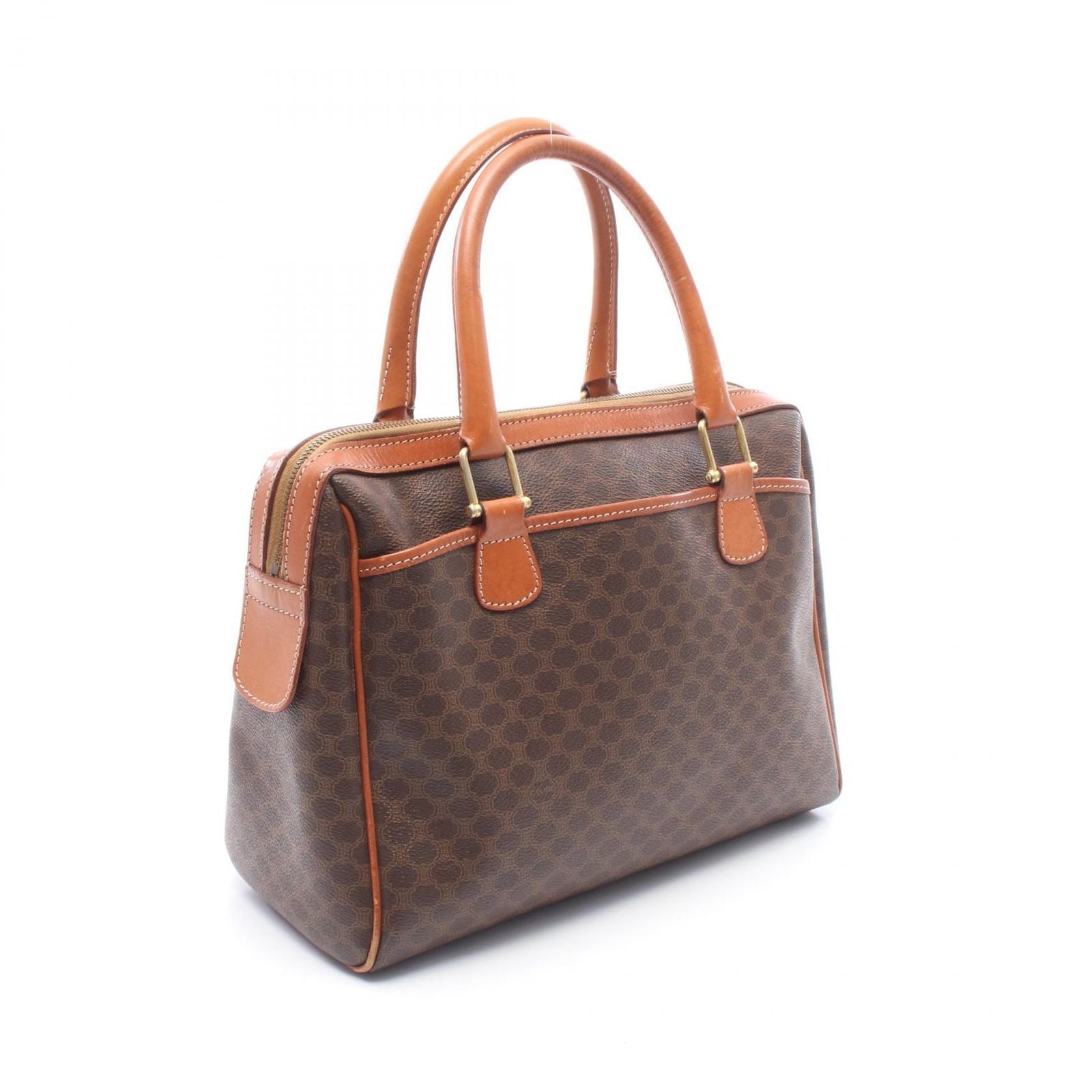 Celine Handbag Macadam Brown Dark Canvas Leather Boston — view 2