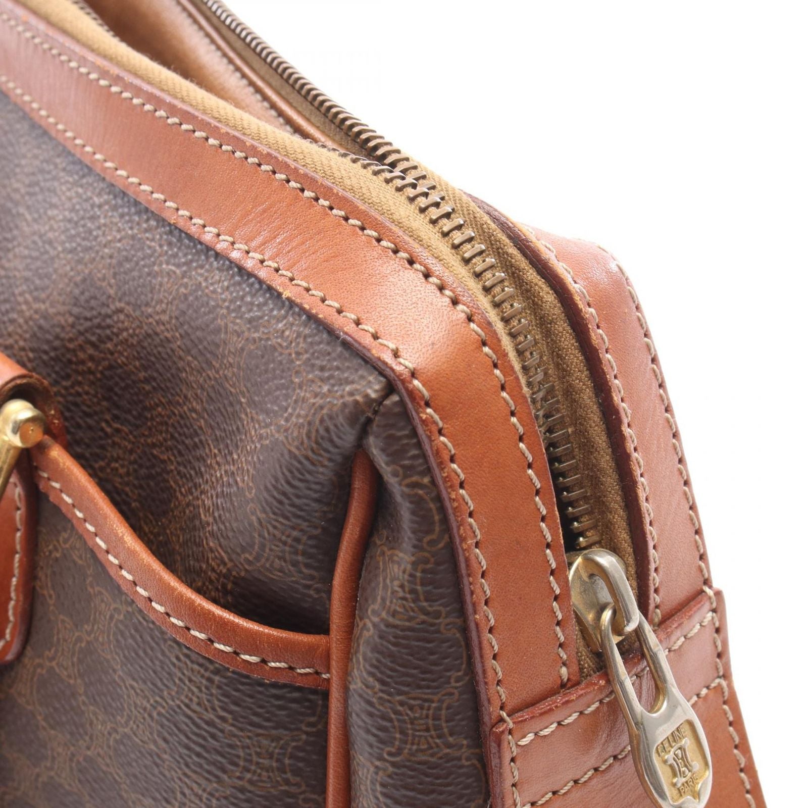 Celine Handbag Macadam Brown Dark Canvas Leather Boston — view 7
