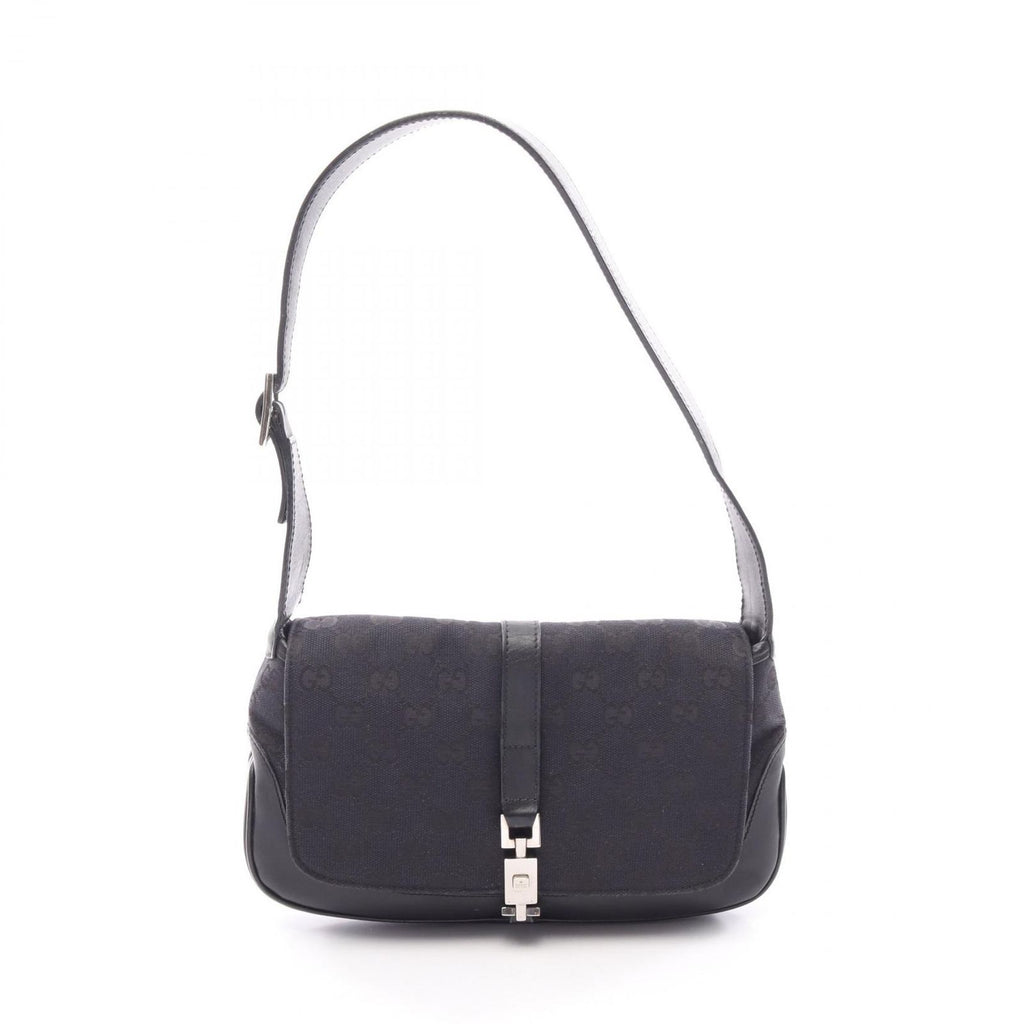 Gucci Shoulder Bag Jackie Webbing Line 001 Black Canvas Leather