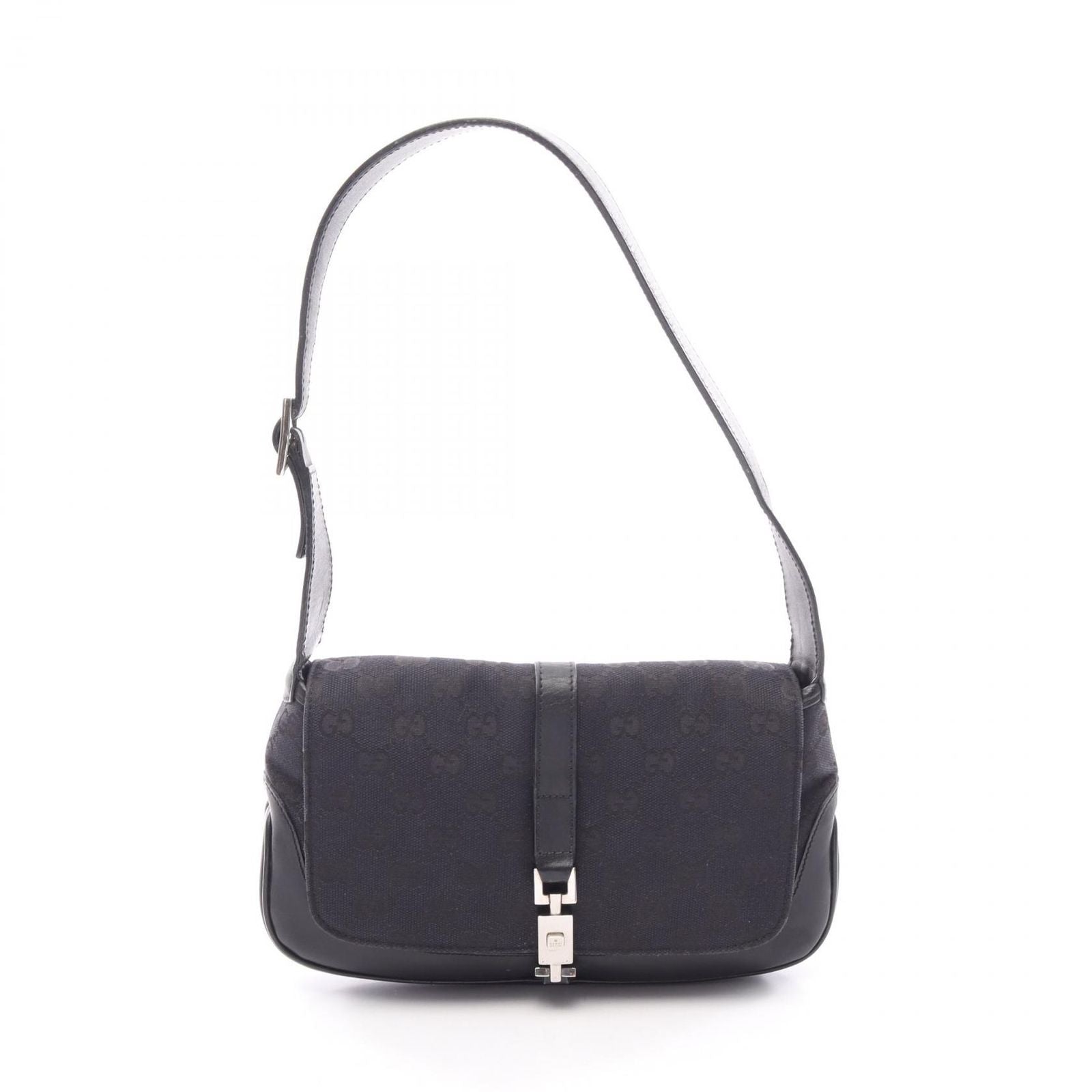 Gucci Shoulder Bag Jackie Webbing Line 001 Black Canvas Leather